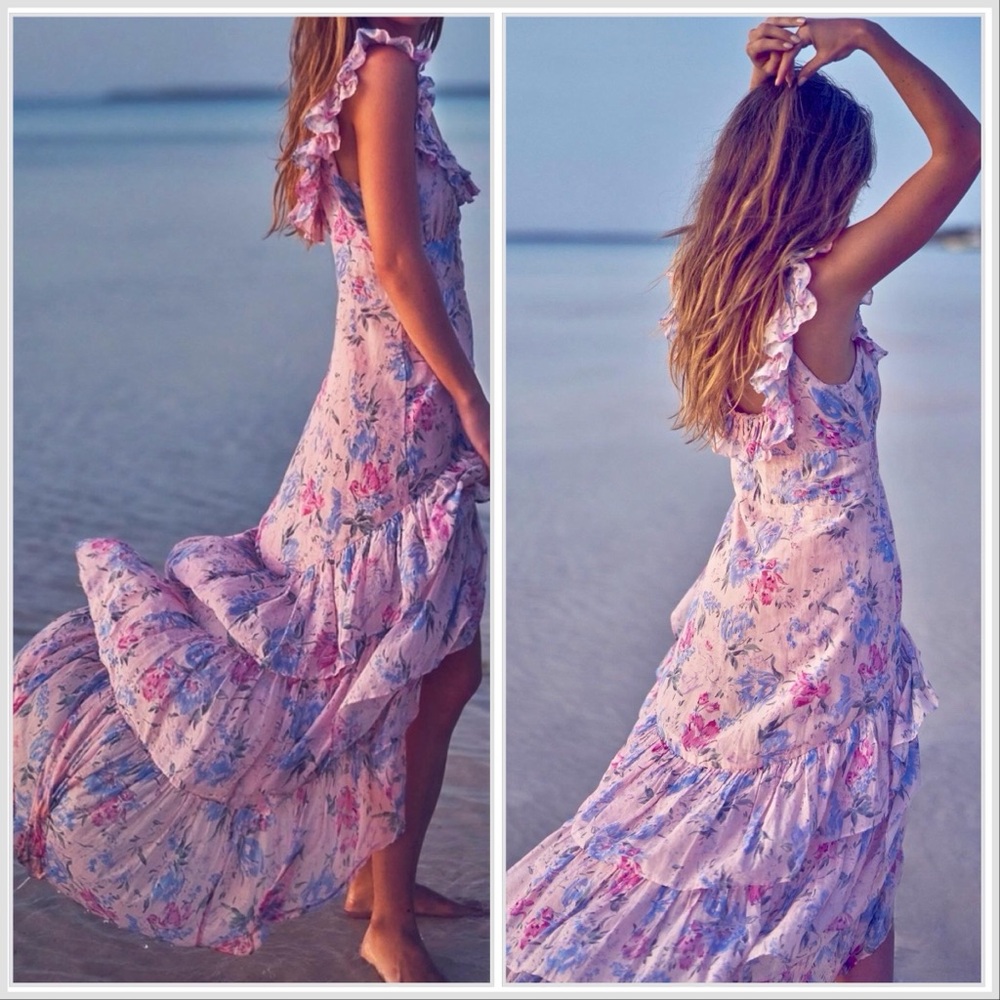 LoveShackFancy Winslow Floral Whispering Lilac Ruffle Dress Size 2